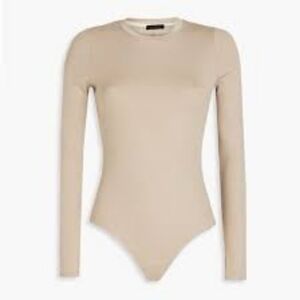 The Range Beige Long Sleeve Ribbed Bodysuit With Back Cut Out- XS
